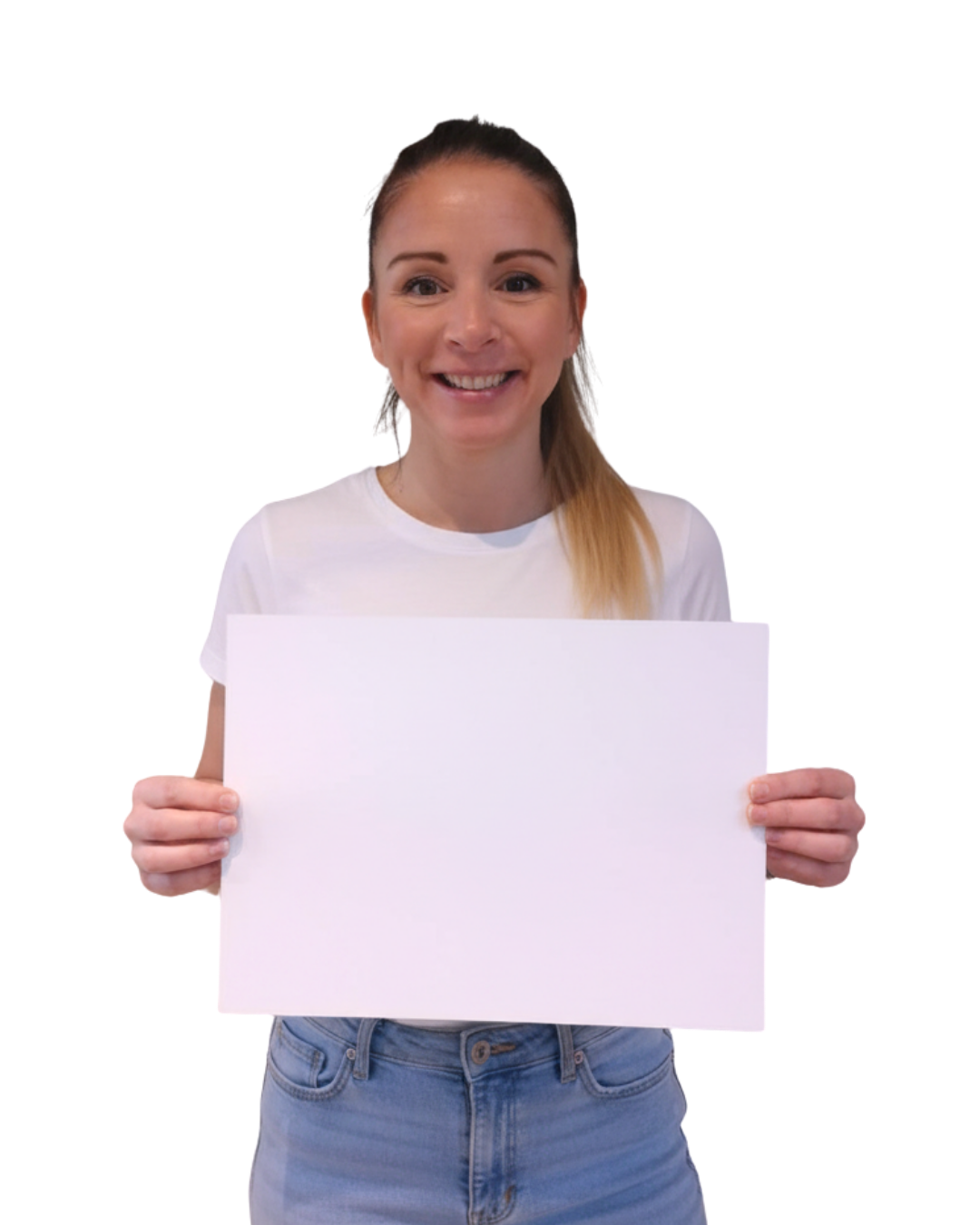 Cathy vous accueille avec une pancarte de bienvenue