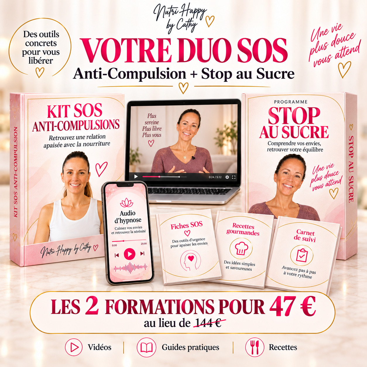 Les deux formations : programme Stop au Sucre et Kit SOS Anti-Compulsions inclus